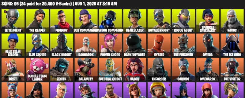 Fortnite account inventory for LVL 871 - Elite Agent - The Reaper - 95 Outfits