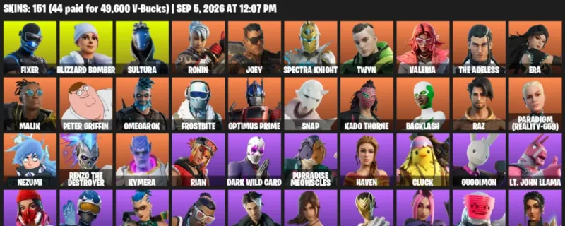 Fortnite account inventory for LVL 2789 - Fixer - Blizzard Bomber - 151 Outfits