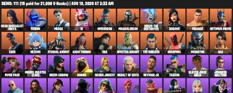 Fortnite account inventory for LVL 1825 - Gear Specialist Maya - Fusion - 111 Outfits