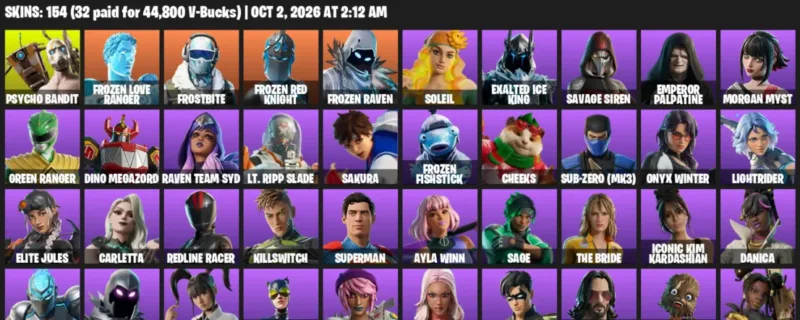 Fortnite account inventory for Psycho Bandit - Frozen Love Ranger - 120 Outfits