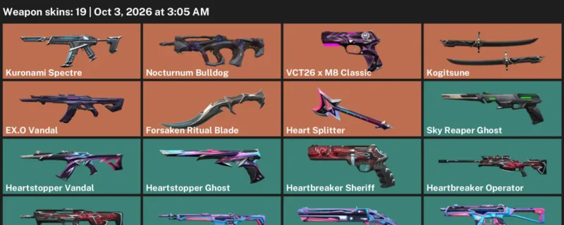 Valorant account inventory for LVL 42 · Forsaken Ritual Blade & EX.O Vandal
