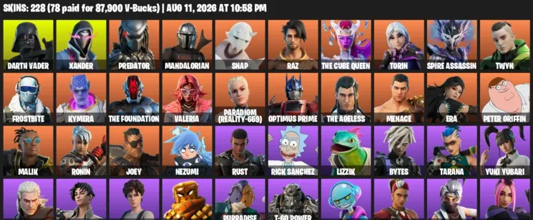 Fortnite account inventory for LVL 3607 - Darth Vader - Xander - 228 Outfits