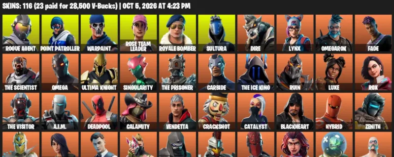 Fortnite account inventory for Rogue Agent - Point Patroller - 116 Outfits