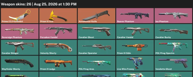 Valorant account inventory for LVL 128 · 2.0 Karambit & Xenohunter Knife & 26 Skins Prime