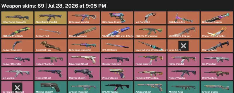 Valorant Accounts listing: LVL 84 · Celestial Fan & Elderflame Dagger · 69 Skins - Gold 3, 69 skins
