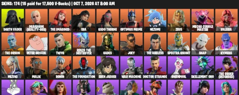 Fortnite account inventory for Darth Vader - Paradigm (Reality-659) - 120 Outfits
