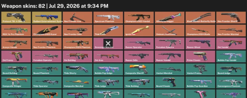 Valorant Accounts listing: LVL 85 · Black.Market Butterfly Knife & Champions 2023 Kunai · 82 Skins - Bronze 1, 82 skins