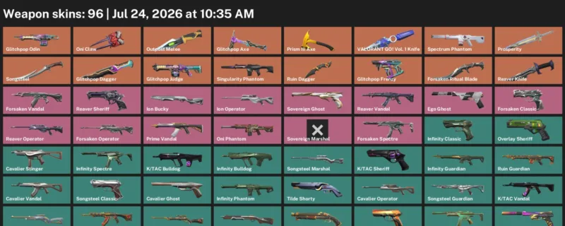 Valorant Accounts listing: LVL 135 · Forsaken Ritual Blade & Glitchpop Dagger · 96 Skins - Diamond 2, 96 skins