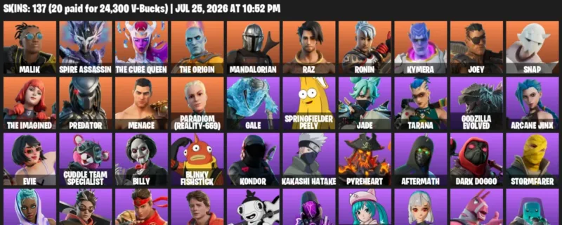 Fortnite Accounts listing: LVL 1332 - Malik - Spire Assassin - 137 Outfits - 137 outfits