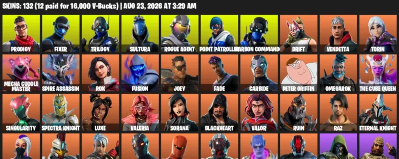 Fortnite account inventory for LVL 1811 - Prodigy - Fixer - 132 Outfits
