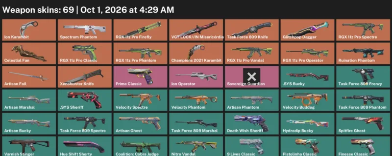 Valorant account inventory for LVL 204 · Champions 2021 Karambit & Ion Karambit