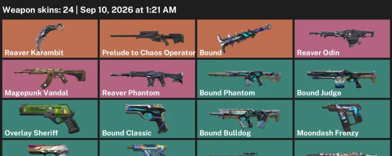 Valorant account inventory for LVL 171 · Reaver Karambit & Bound Phantom
