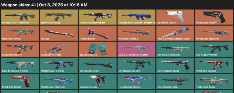 Valorant account inventory for LVL 43 · Elderflame Vandal & 41 Skins Kuronami no Yaiba