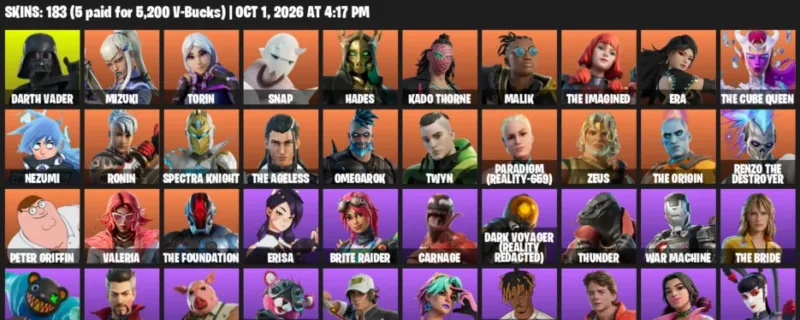 Fortnite account inventory for Darth Vader - Mizuki - 120 Outfits