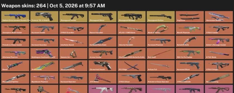 Valorant account inventory for LVL 417 · Champions 2025 Butterfly Knife & Reaver Karambit
