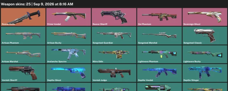 Valorant account inventory for LVL 40 · Reaver Knife & Artisan Phantom