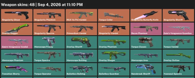 Valorant account inventory for LVL 111 · 48 Skins Overlay Dagger & Singularity Butterfly Knife