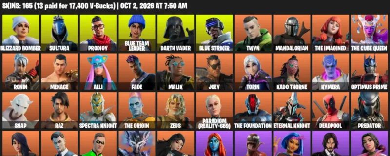 Fortnite account inventory for Blizzard Bomber - Sultura - 120 Outfits