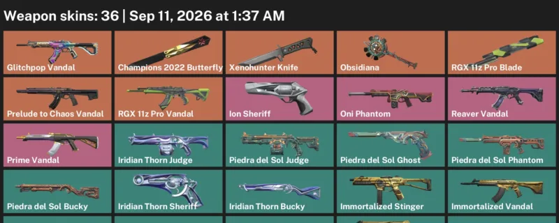 Valorant account inventory for LVL 89 · 36 Skins Champions 2022 Butterfly Knife & Xenohunter Knife