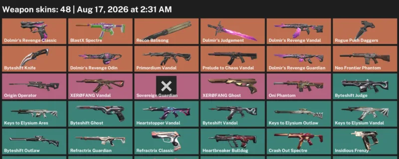 Valorant account inventory for LVL 104 · Byteshift Knife & Byteshift Vandal