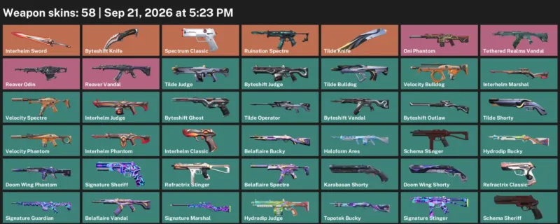 Valorant account inventory for LVL 135 · Tilde Knife & 58 Skins Byteshift Knife