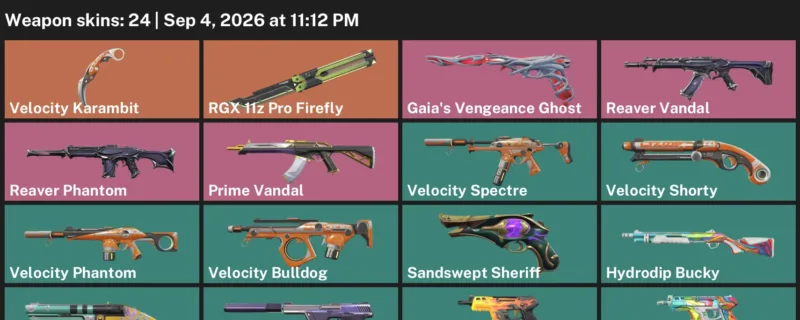 Valorant account inventory for LVL 157 · Velocity Karambit & Hydrodip Bucky