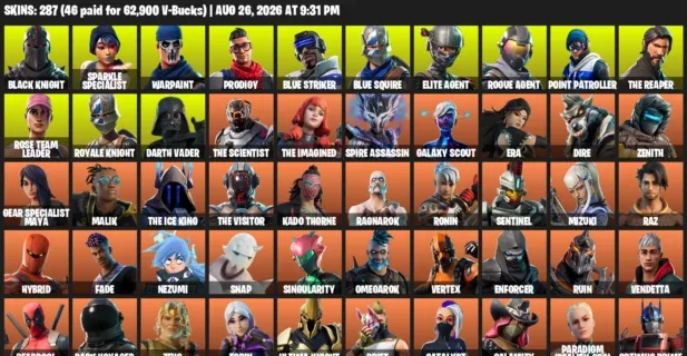 Fortnite account inventory for LVL 3421 - Black Knight - Sparkle Specialist - 287 Outfits