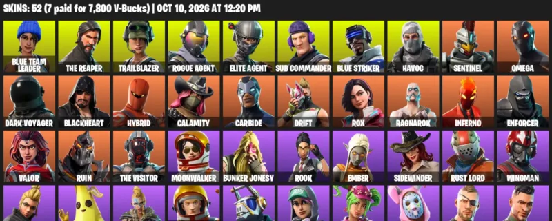 Fortnite account inventory for Blue Team Leader - The Reaper - 52 Outfits