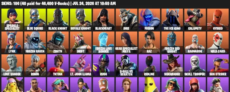 Fortnite Accounts listing: LVL 1343 - Sparkle Specialist - Blue Squire - 106 Outfits - 106 outfits
