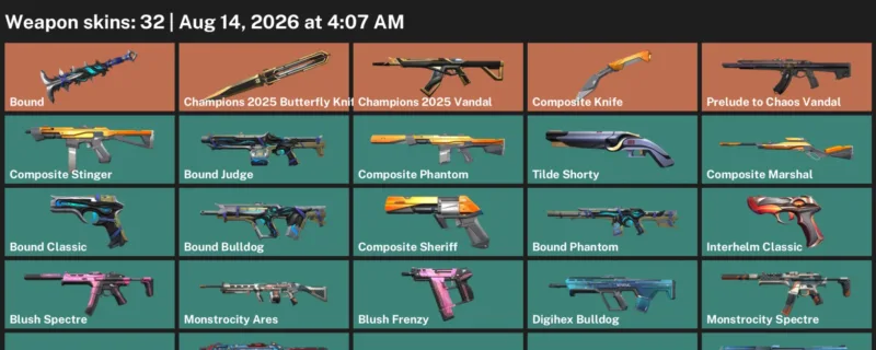 Valorant account inventory for LVL 148 · 32 Skins Champions 2025 Butterfly Knife & Composite Knife