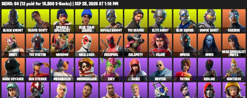 Fortnite account inventory for Black Knight - Travis Scott - 54 Outfits