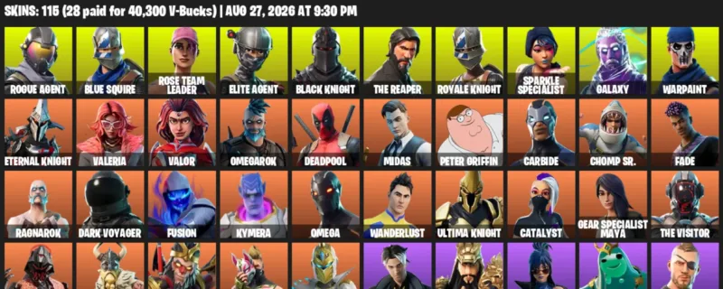 Fortnite account inventory for LVL 2278 - Rogue Agent - Blue Squire - 115 Outfits