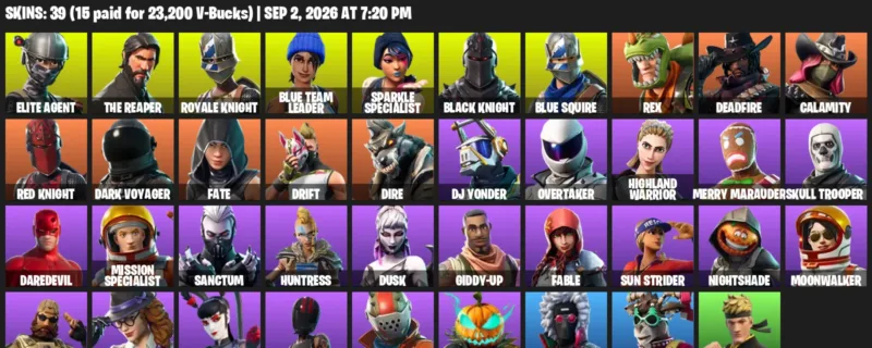 Fortnite account inventory for LVL 662 - Elite Agent - The Reaper - 39 Outfits