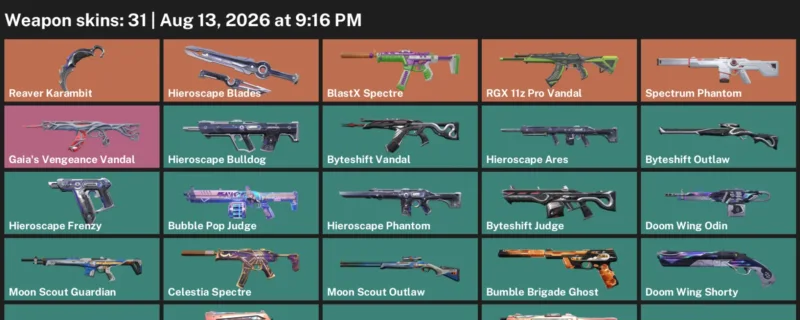 Valorant account inventory for LVL 36 · Reaver Karambit & Byteshift Vandal