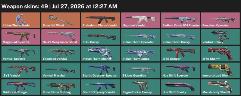 Valorant Accounts listing: LVL 175 · Iridian Thorn Blade · 49 Skins - Silver 3, 49 skins