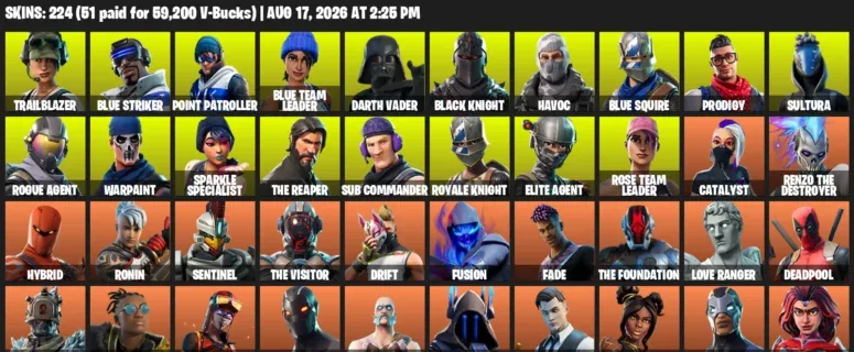 Fortnite account inventory for LVL 5661 - Trailblazer - Blue Striker - 224 Outfits
