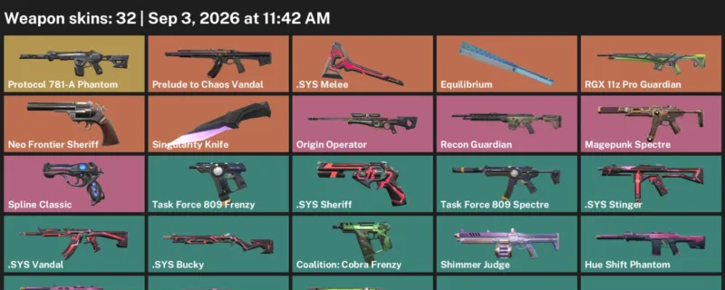 Valorant account inventory for LVL 59 · Singularity Knife & Sys Vandal