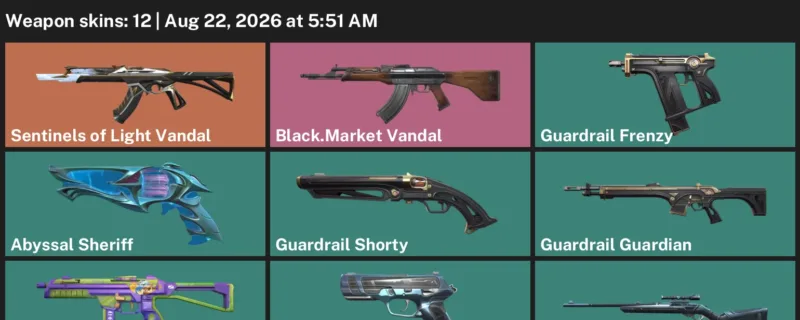 Valorant account inventory for LVL 54 · Abyssal Sheriff & Black.Market Vandal