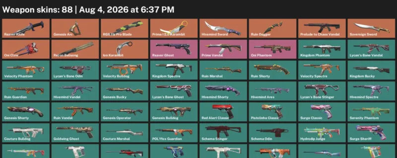 Valorant account inventory for LVL 129 · Ion Karambit & Reaver Knife