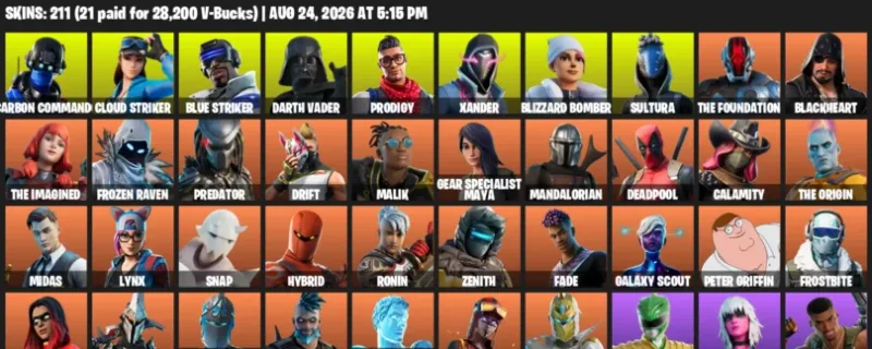 Fortnite account inventory for LVL 3978 - Carbon Commando - Cloud Striker - 211 Outfits