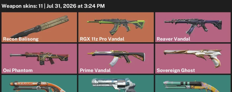 Valorant account inventory for LVL 122 · Reaver Vandal & RGX 11z Pro Vandal