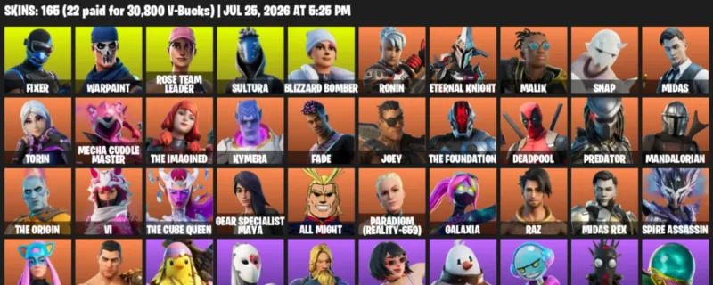 Fortnite Accounts listing: LVL 1934 - Fixer - Warpaint - 165 Outfits - 165 outfits