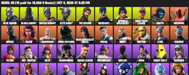 Fortnite account inventory for Blue Squire - Black Knight - 65 Outfits