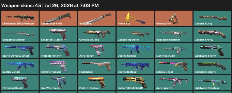 Valorant Accounts listing: LVL 246 · Xenohunter Knife · 45 Skins - Platinum 2, 45 skins