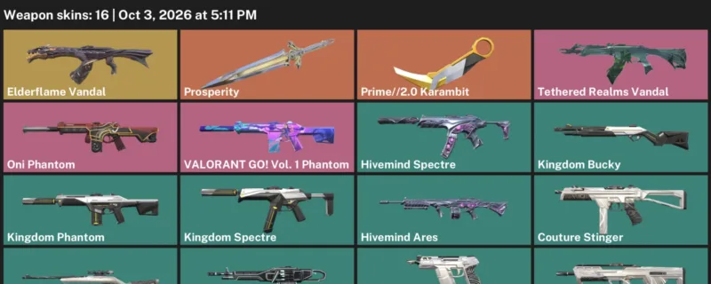 Valorant account inventory for LVL 18 · 2.0 Karambit & Elderflame Vandal