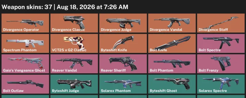 Valorant account inventory for LVL 48 · Byteshift Knife & 37 Skins Bolt Knife