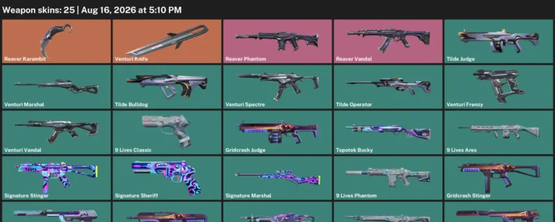 Valorant account inventory for LVL 61 · Reaver Karambit & Venturi Knife & 25 Skins Reaver Karambit