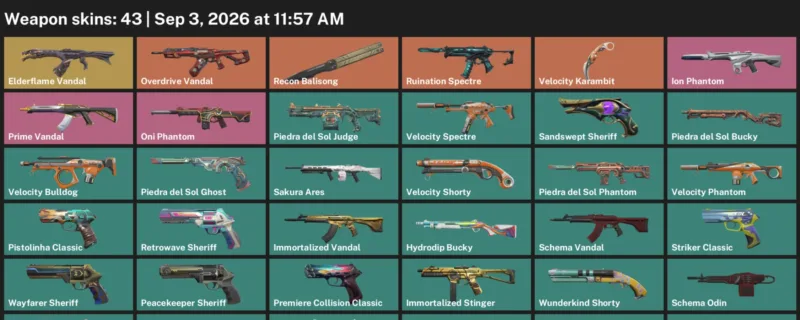 Valorant account inventory for LVL 202 · Velocity Karambit & Elderflame Vandal