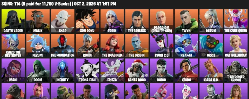 Fortnite account inventory for Darth Vader - Malik - 114 Outfits