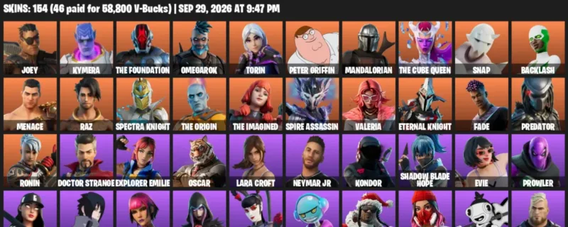Fortnite account inventory for Joey - Kymera - 120 Outfits